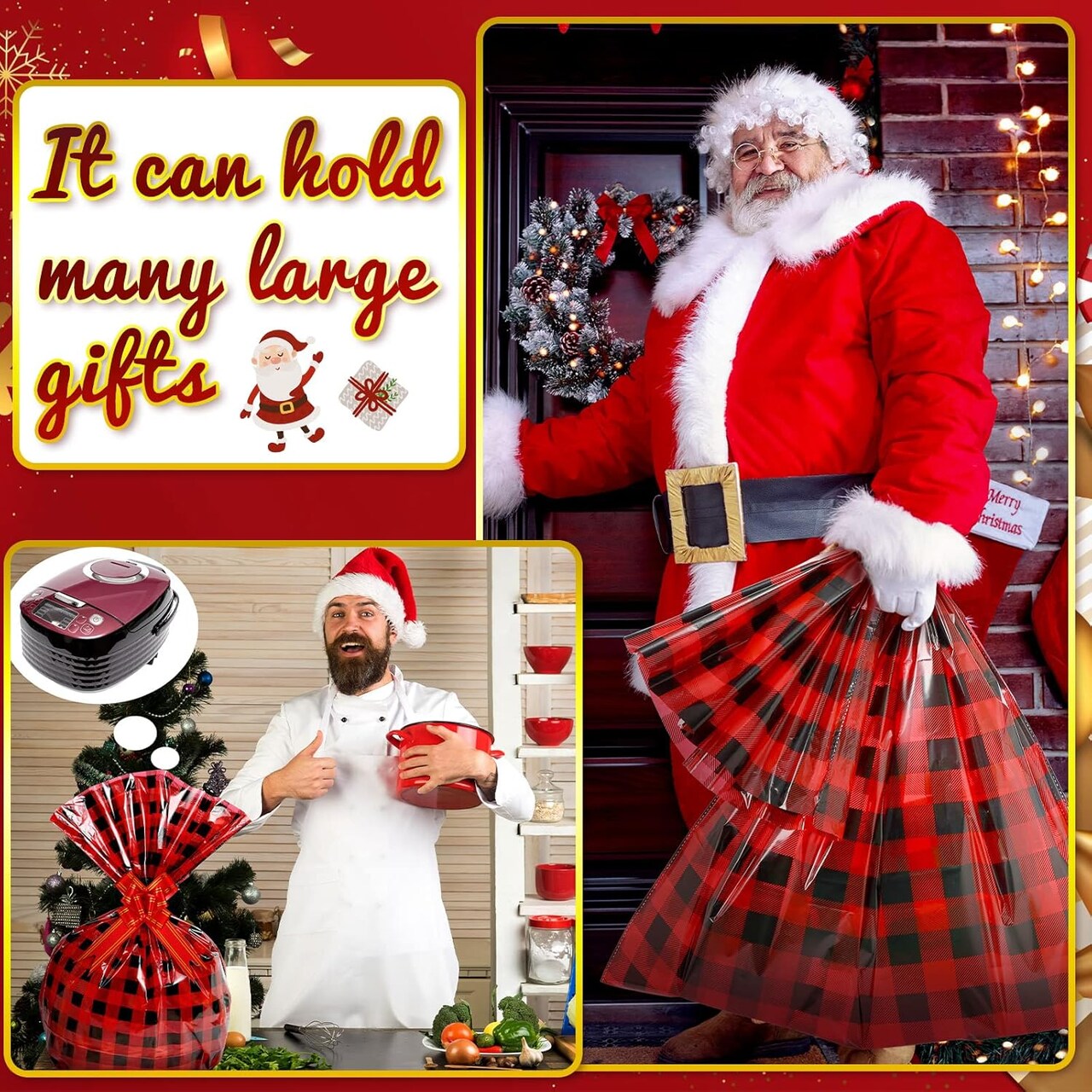 20 Pcs Valentine Cellophane Bags Christmas Basket Bags Printed Cellophane Wrap Clear Basket Bags Large Cellophane Bags for Baskets, Weddings, Bridal or Baby Showers (Red and Black Plaid)